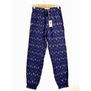 MOLLUSK‎ California Beach Pants Women S Blue Cotton Elastic Waist Ikat Boho